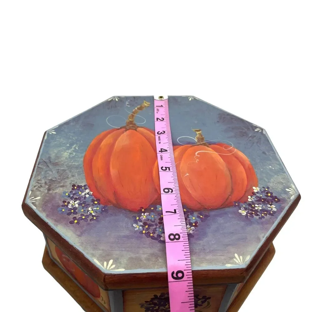 Pumpkin Painted Wooden Box Tole Paint Fall Harvest Thanksgiving Vintage Art